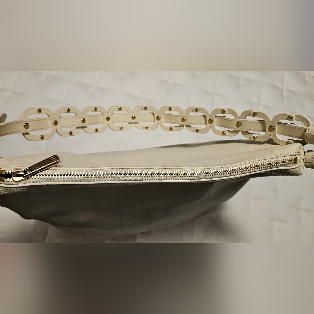 NWT Sam Edelman Bay Large Chainlink Hobo Pebble Leather Bag: Cream/Gold - Picture 13 of 15